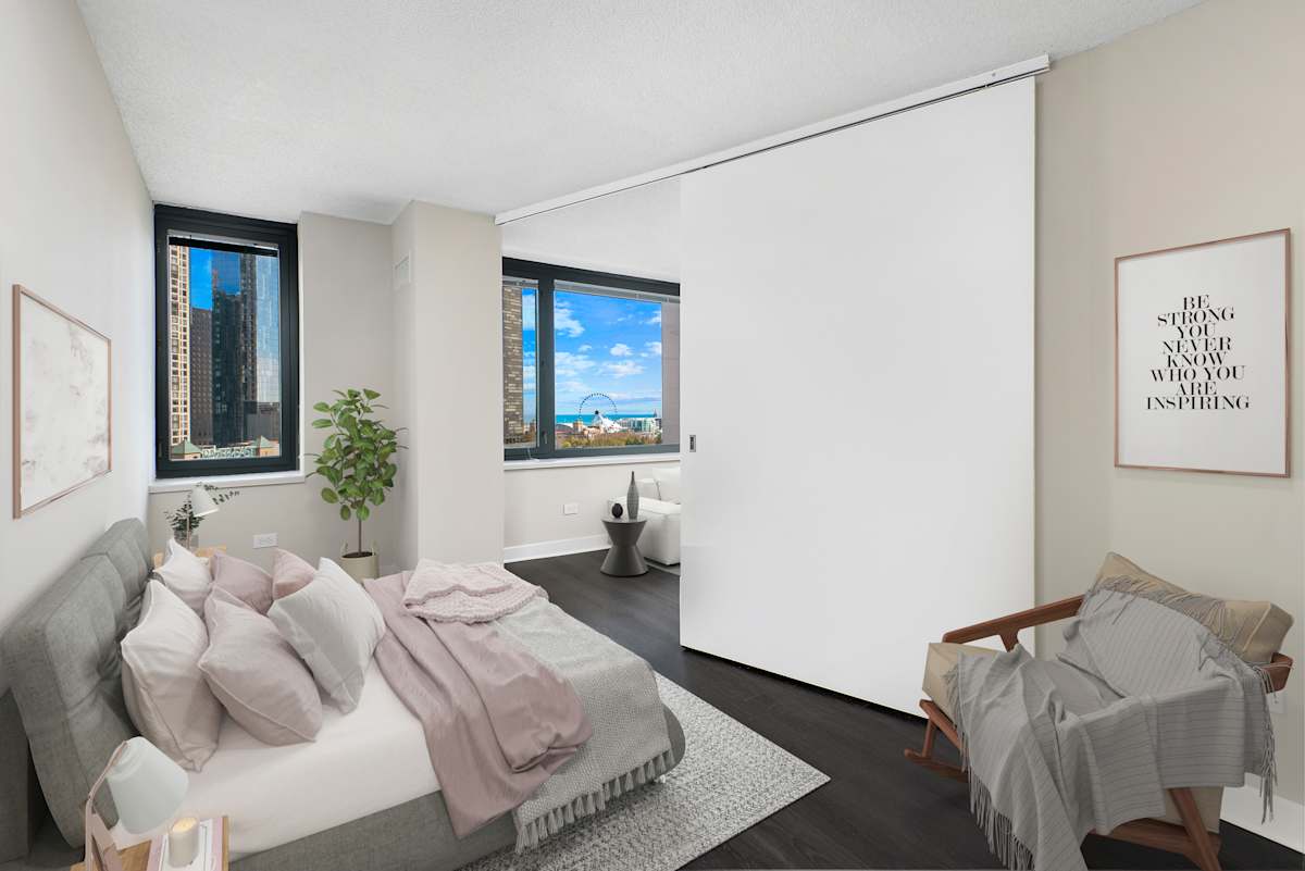 Cityfront Place furnished studio sleeping area - Chicago, IL