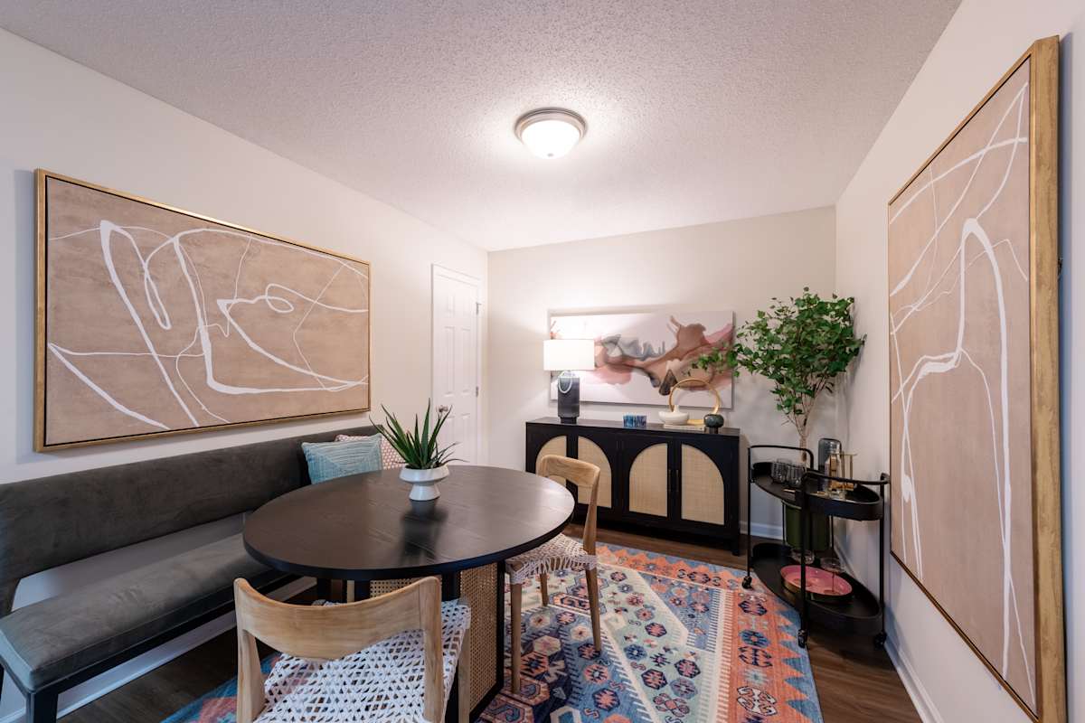 Burke Ridge Crossing living room with dining table - Winston Salem, NC