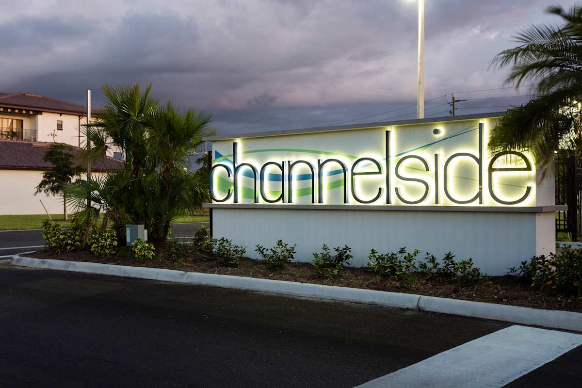 Channelside Apartments exterior at twilight - Fort Myers, FL