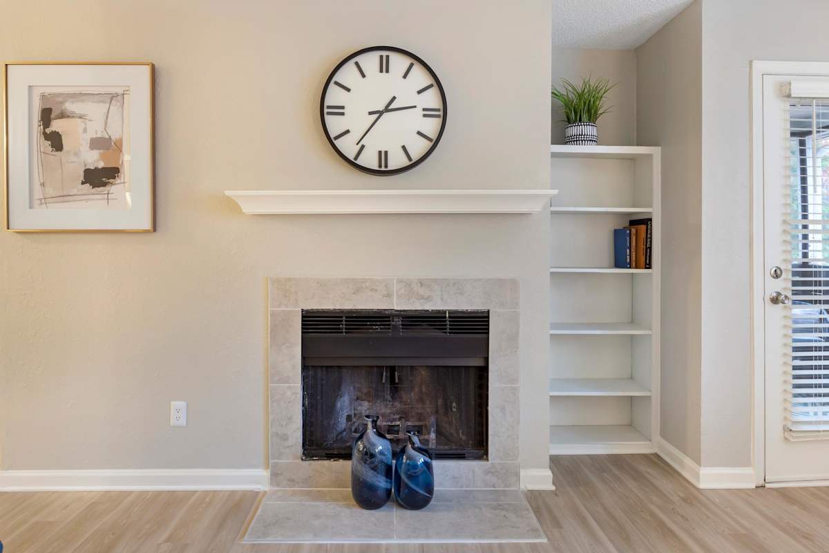 The Sawyer living room fireplace detail - Durham, NC