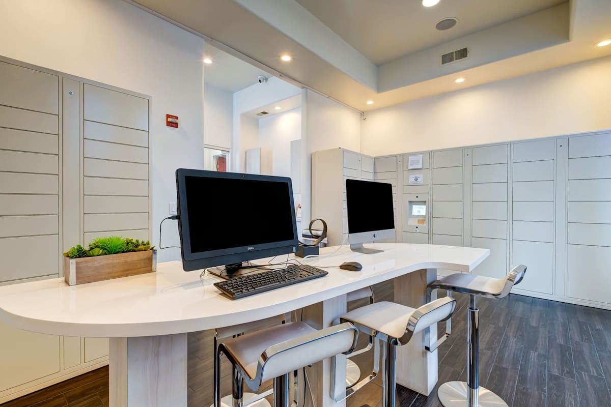 Shared computer workspace at The Highland.