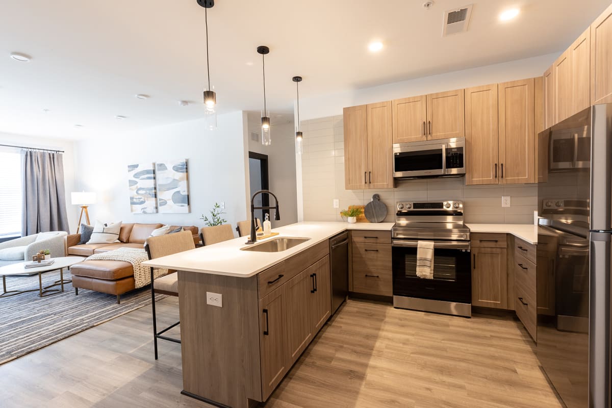 North End Apartments kitchen with stainless steel appliances - Carmel, IN