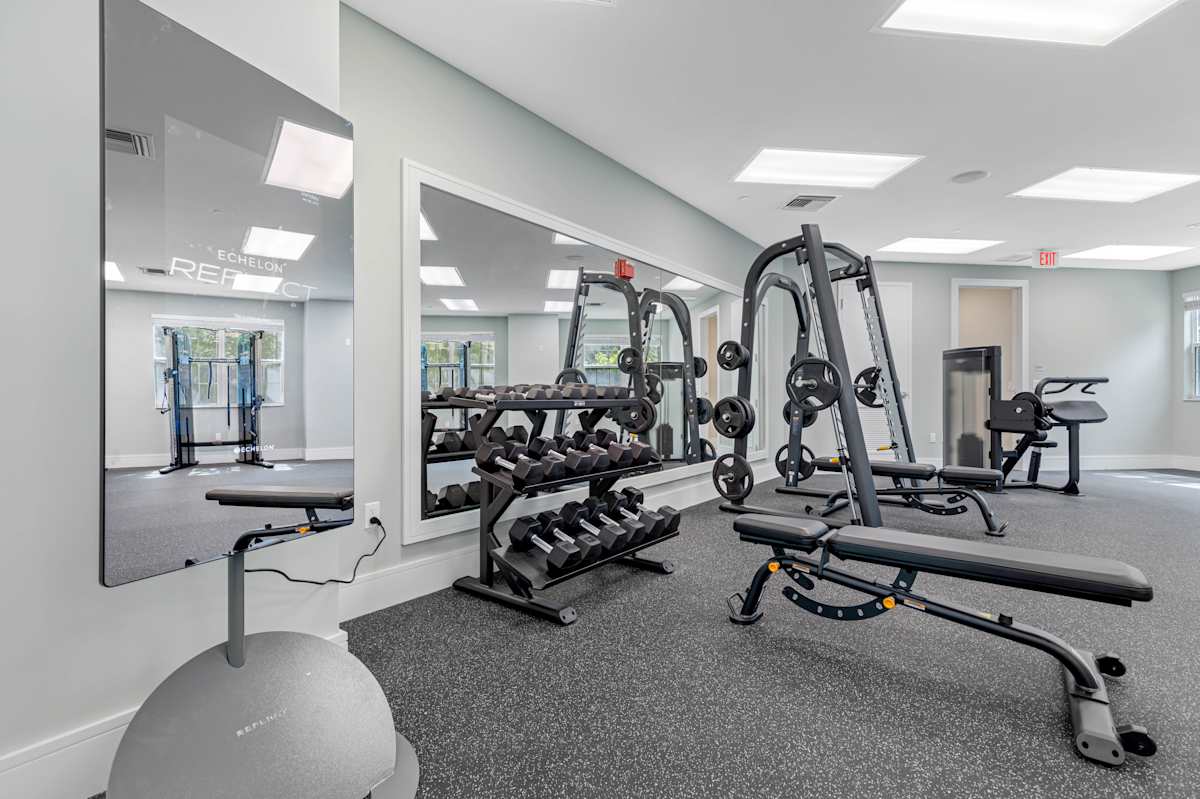 Monteverde at Renaissance Park fitness center weights and mirrors - Boyton Beach, FL