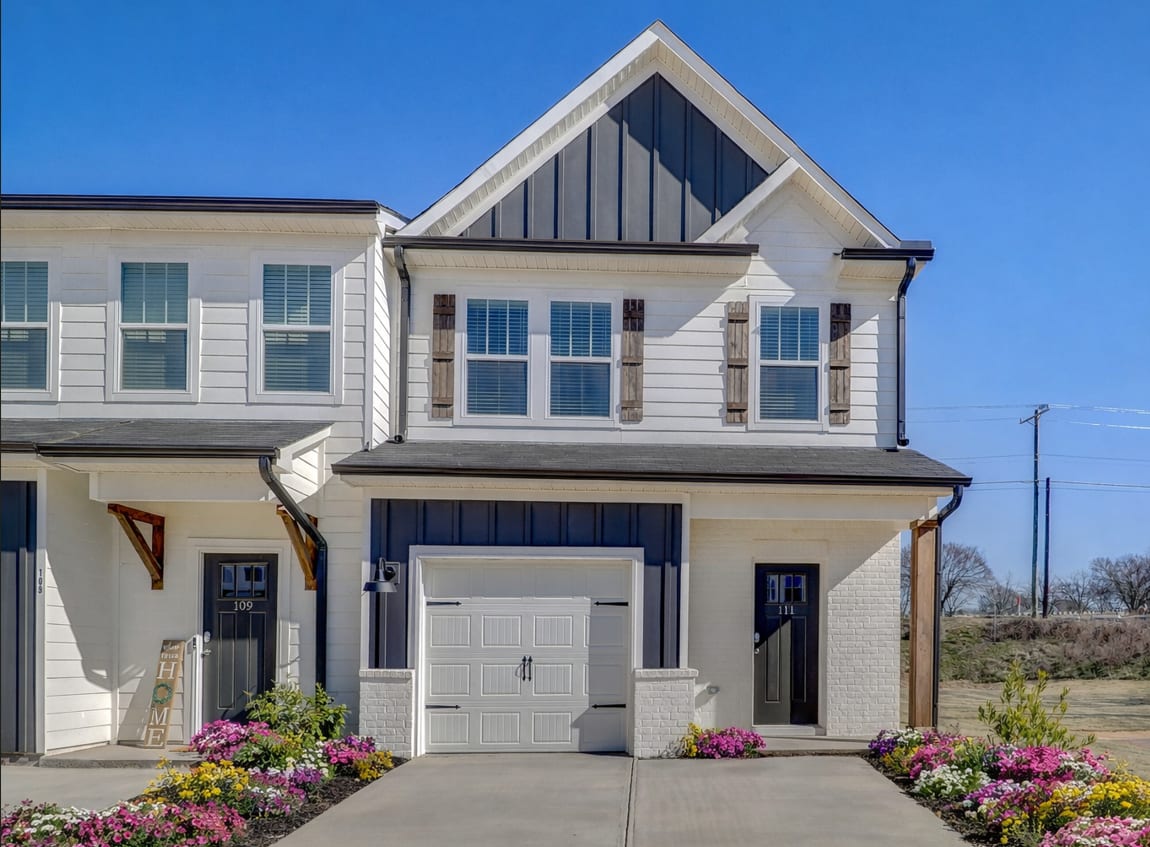 Neely Village exterior two-story townhome with garage and porch - Mauldin, SC