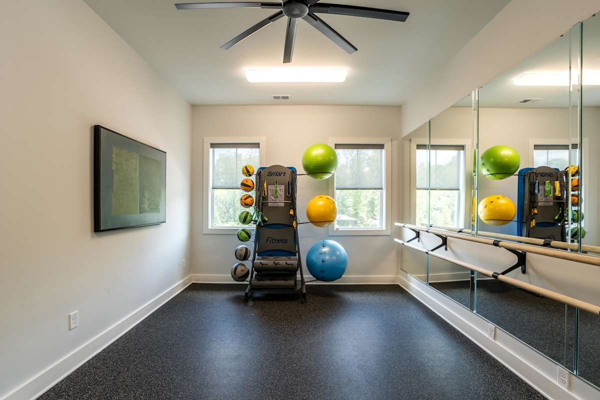 Nexus 485 mind and body room with mirrors and equipment - Charlotte, NC