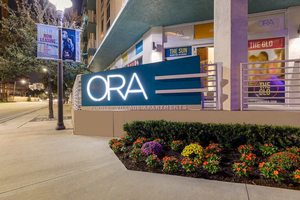 Ora Flagler Village front entrance at night - Ft Lauderdale, FL
