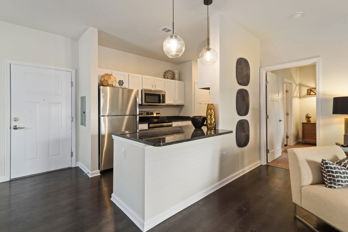 Ashland Farms apartment kitchen with stainless appliances - Ashland City, TN