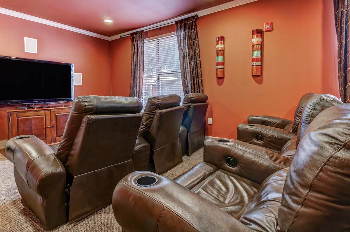 HemisView Village theater room seating and screen - San Antonio, TX
