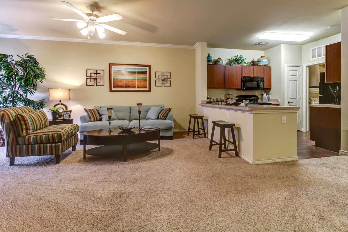 HemisView Village living room and kitchen view - San Antonio, TX