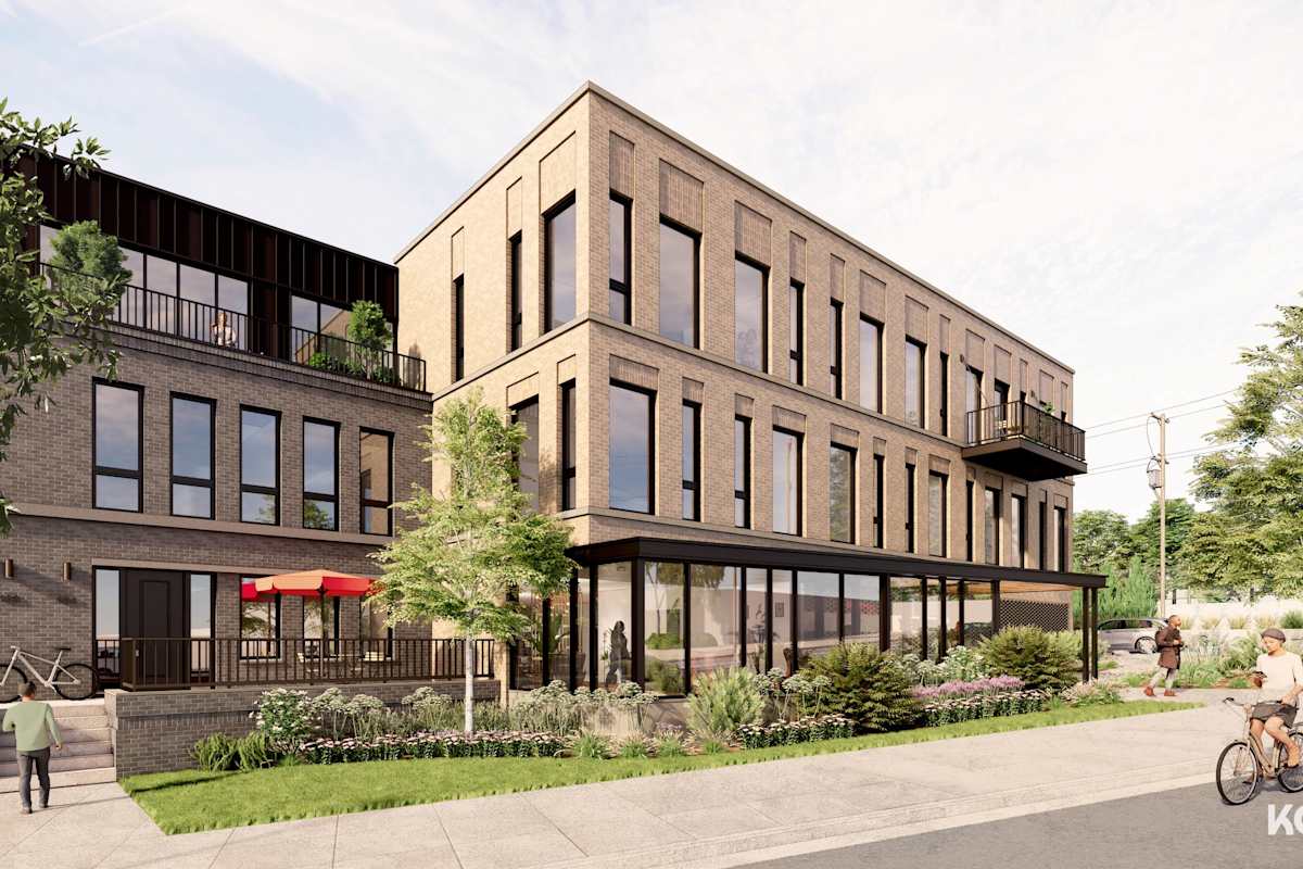Vista Village exterior building and entry pavilion - Wauwatosa, WI