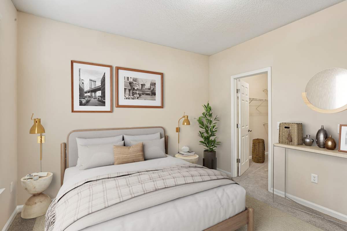 Parkway Vista apartment bedroom with nightstand - Atlanta, GA