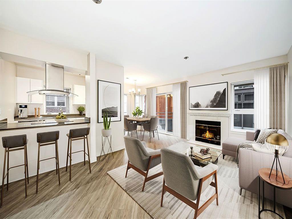 Union Bay Apartments living room with fireplace - Seattle, WA