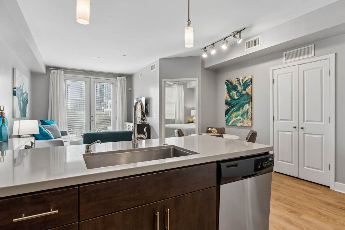 Apartment kitchen — representative home at Biltmore at Camelback.
