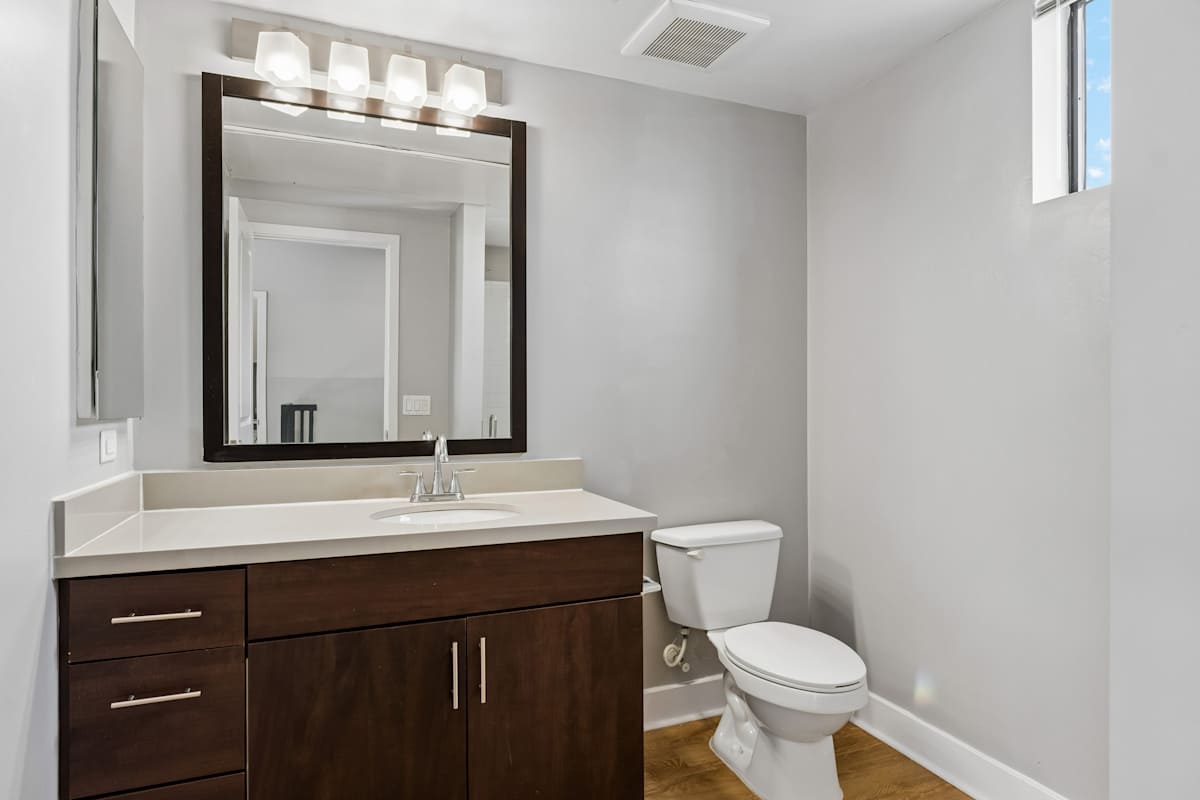 Apartment bathroom — representative home at Biltmore at Camelback.