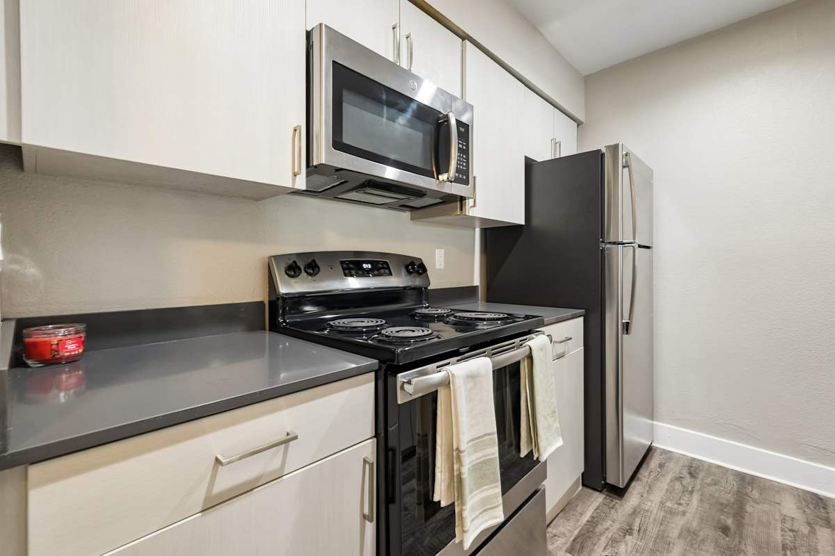 Apartment kitchen at Icon on Central.
