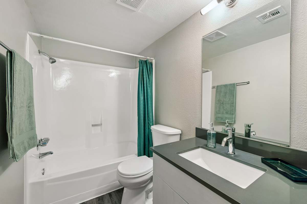 Apartment bathroom at Icon on Central.