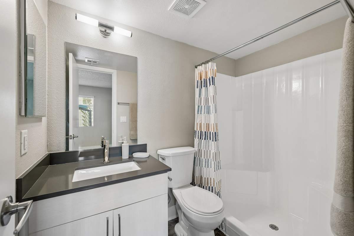 Apartment bathroom at Icon on Central.