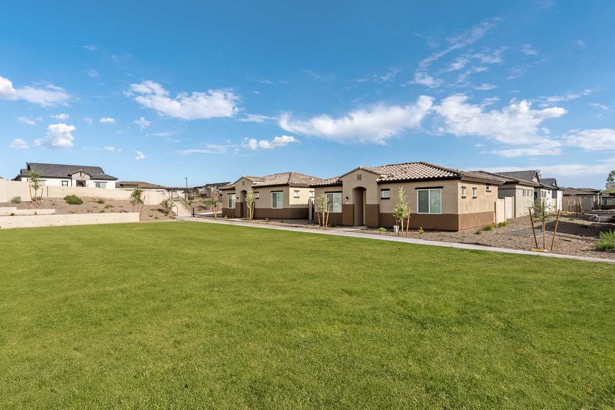 Shared green lawn between community homes at Avilla Vista Norte.