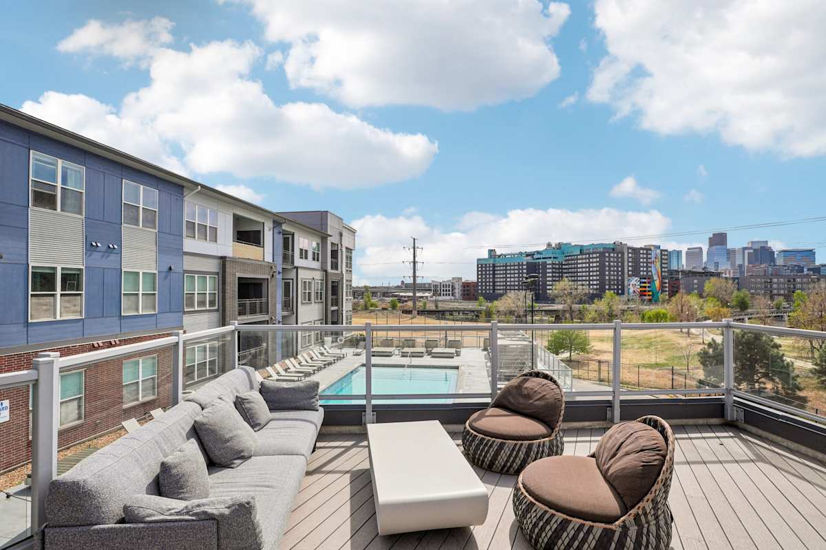 Westend rooftop pool deck overlooking city skyline - Denver, CO