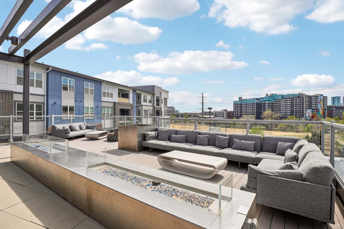 Westend outdoor rooftop seating with glass table - Denver, CO