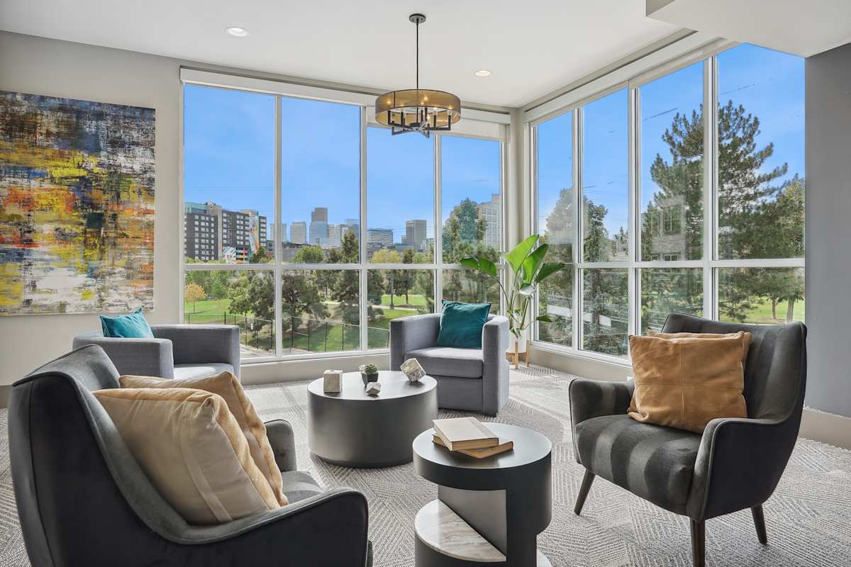 Westend lounge seating with city view window - Denver, CO