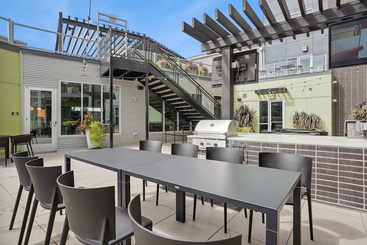 Westend outdoor patio with seating and stairs - Denver, CO