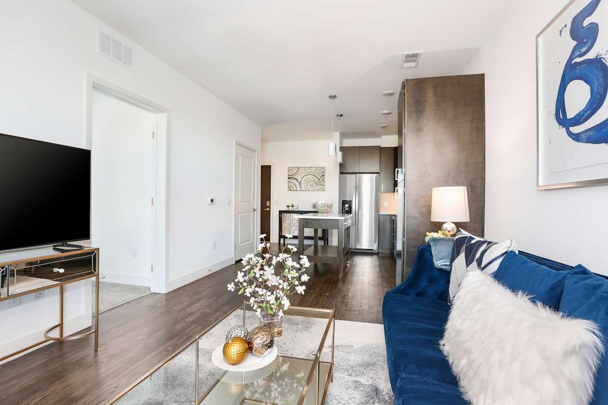 The Lydian living room in apartment home - Denver, CO
