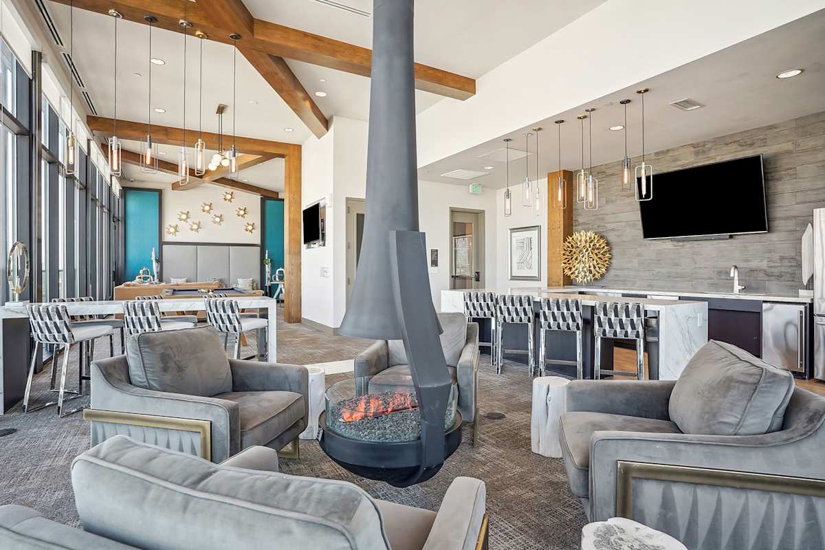 Civic Lofts sky lounge with fireplace - Denver, CO