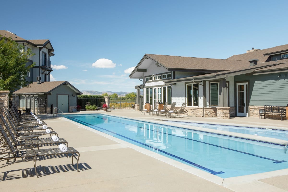 Lake Vista Apartments swimming pool with sundeck - Loveland, CO