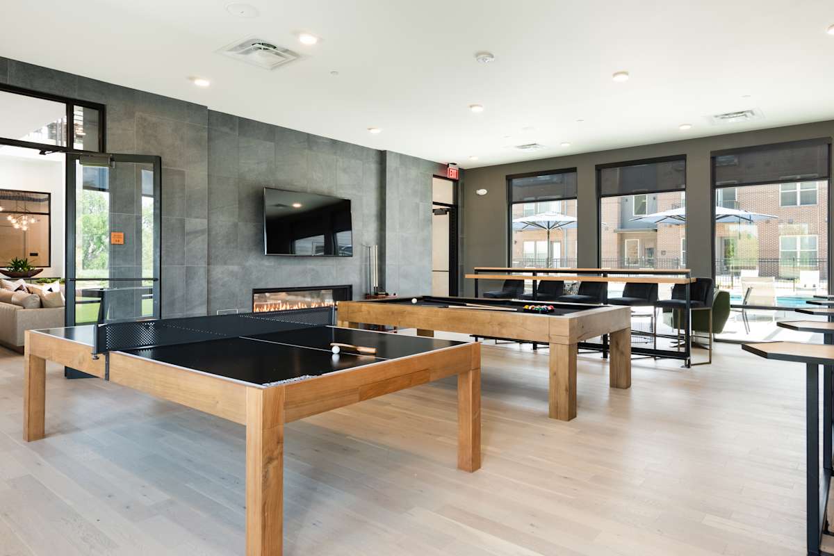 Railway Flats Apartments clubhouse game room with ping pong - Loveland, CO