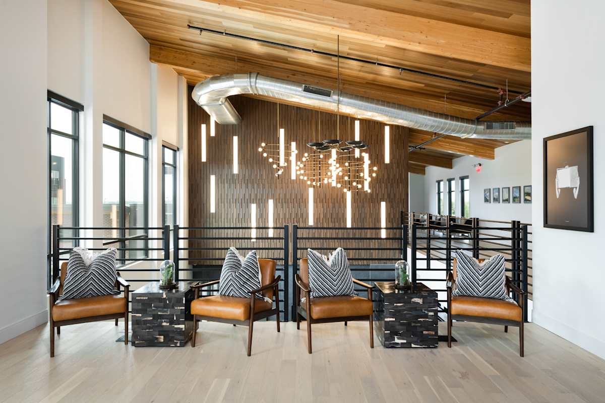 Railway Flats Apartments clubhouse lounge interior - Loveland, CO