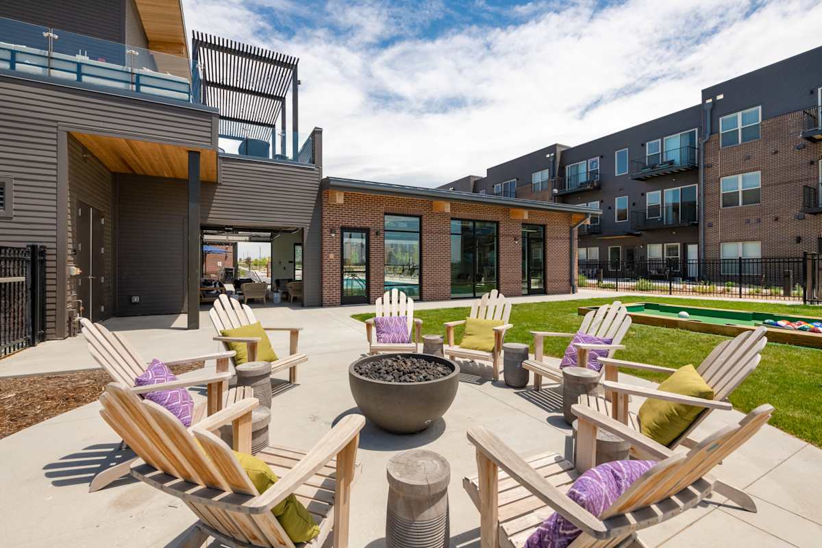 Railway Flats Apartments patio fire pit seating - Loveland, CO