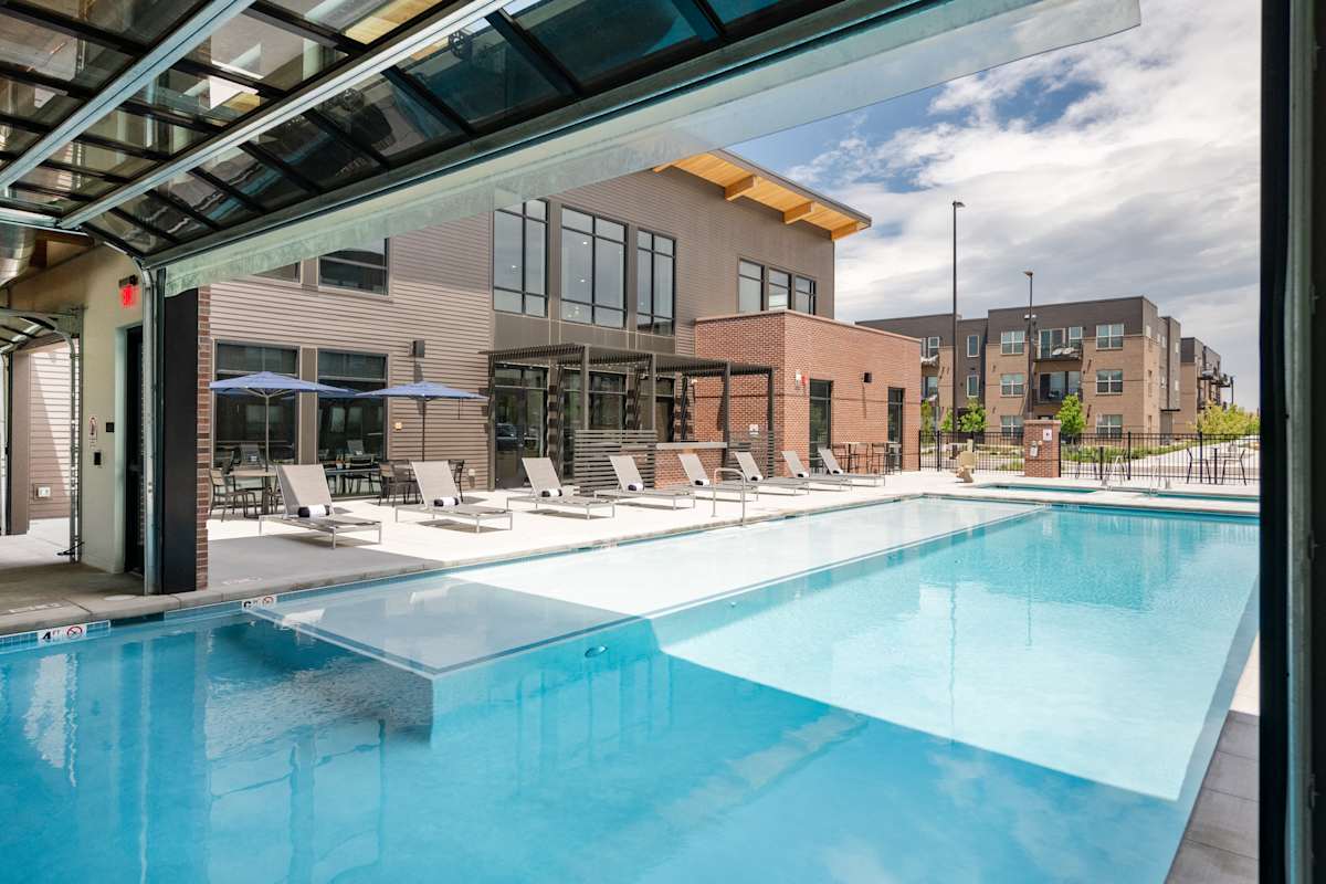 Railway Flats Apartments pool cabanas - Loveland, CO