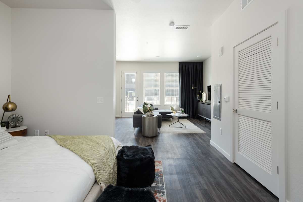 Railway Flats Apartments studio bedroom with open layout - Loveland, CO