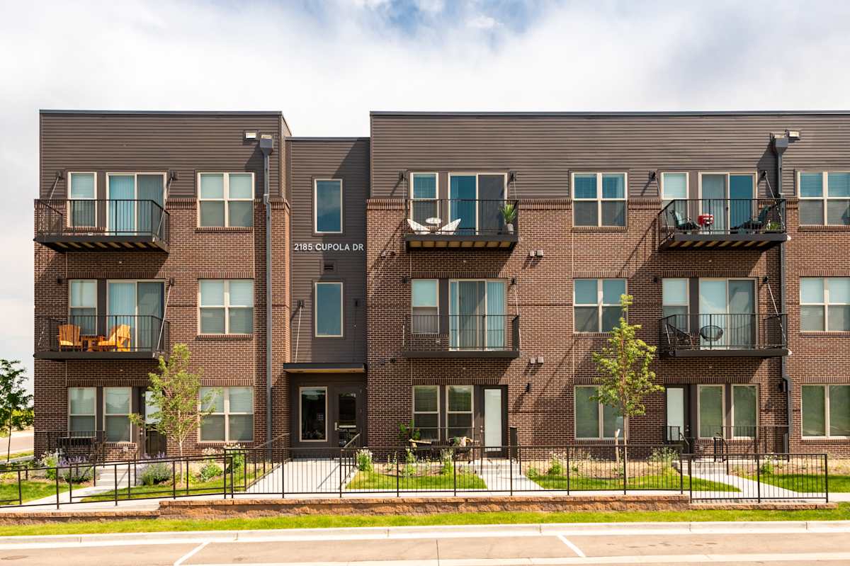 Railway Flats Apartments building balconies exterior - Loveland, CO