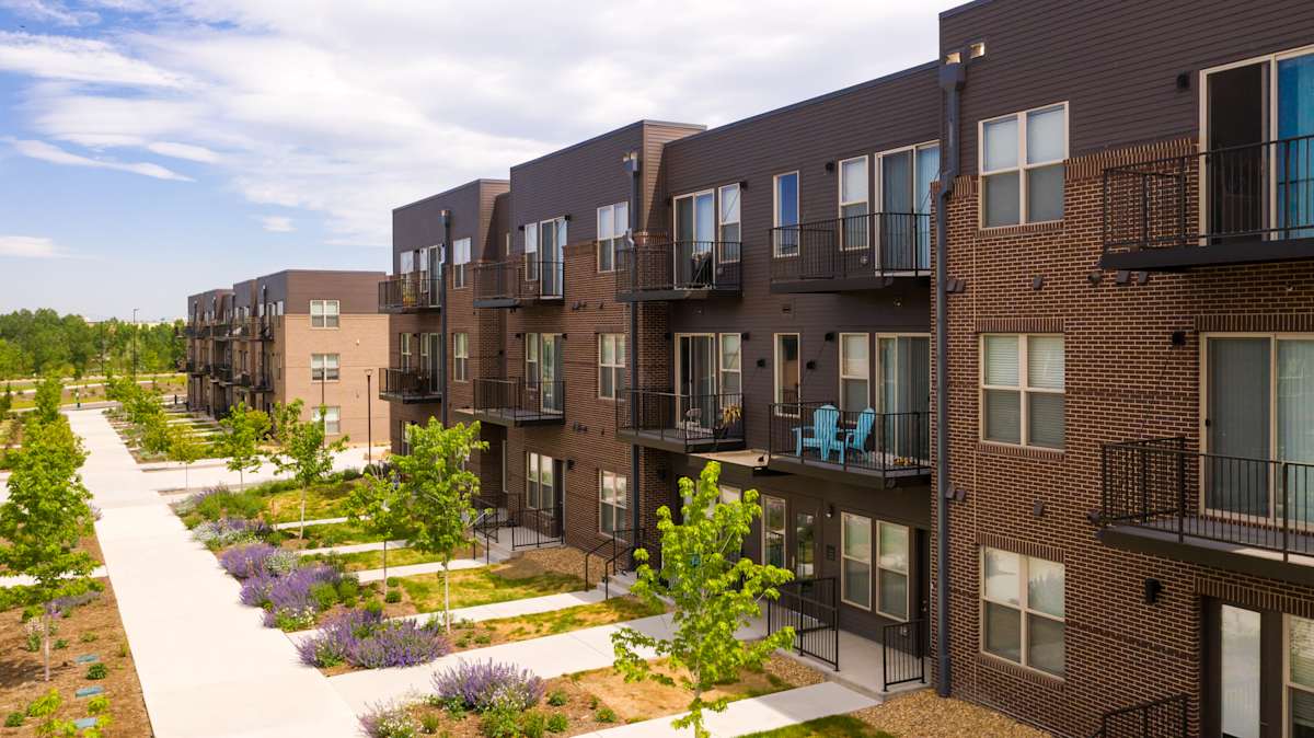 Railway Flats Apartments private entry patio balcony view - Loveland, CO