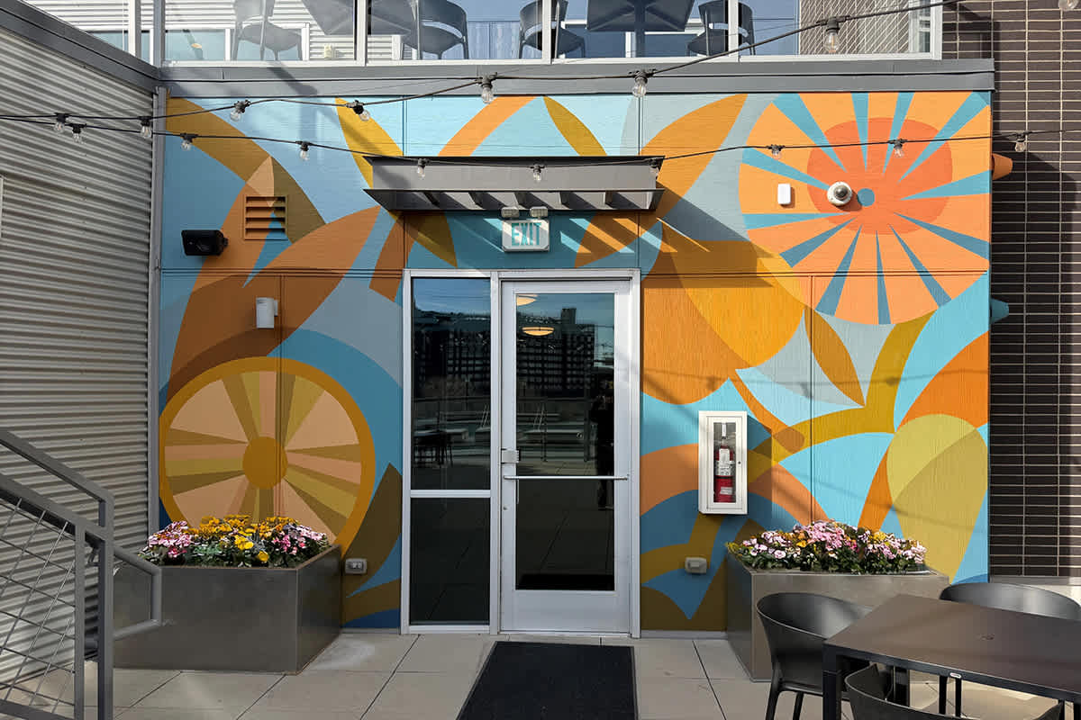 Westend mural entry with planters - Denver, CO