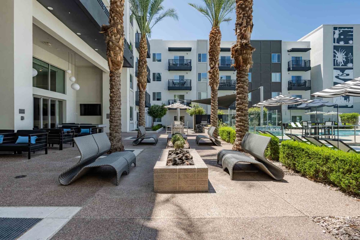 Courtyard seating and fire pit at Slate Scottsdale.