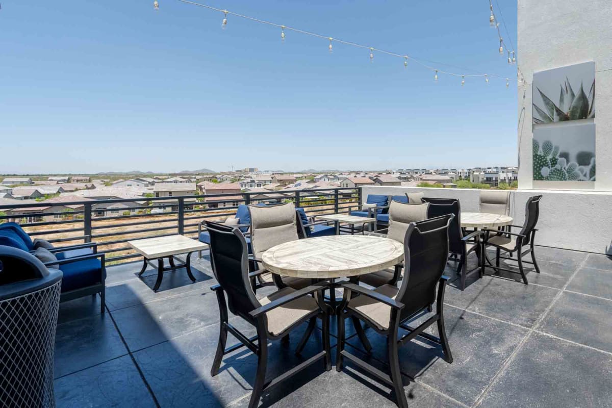 Rooftop patio dining tables at Slate Scottsdale.