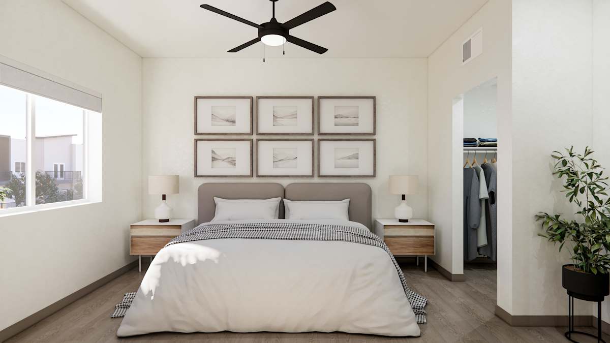 Rendered bedroom preview at Echo Ridge Apartments.