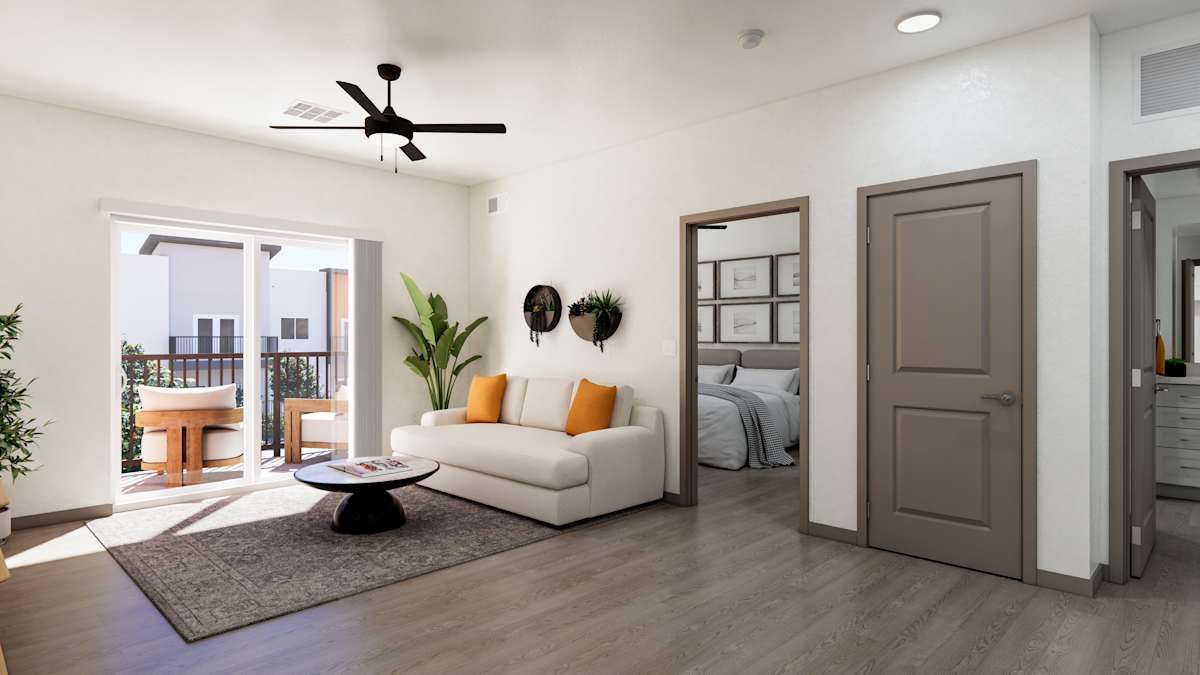 Rendered living-room preview at Echo Ridge Apartments.