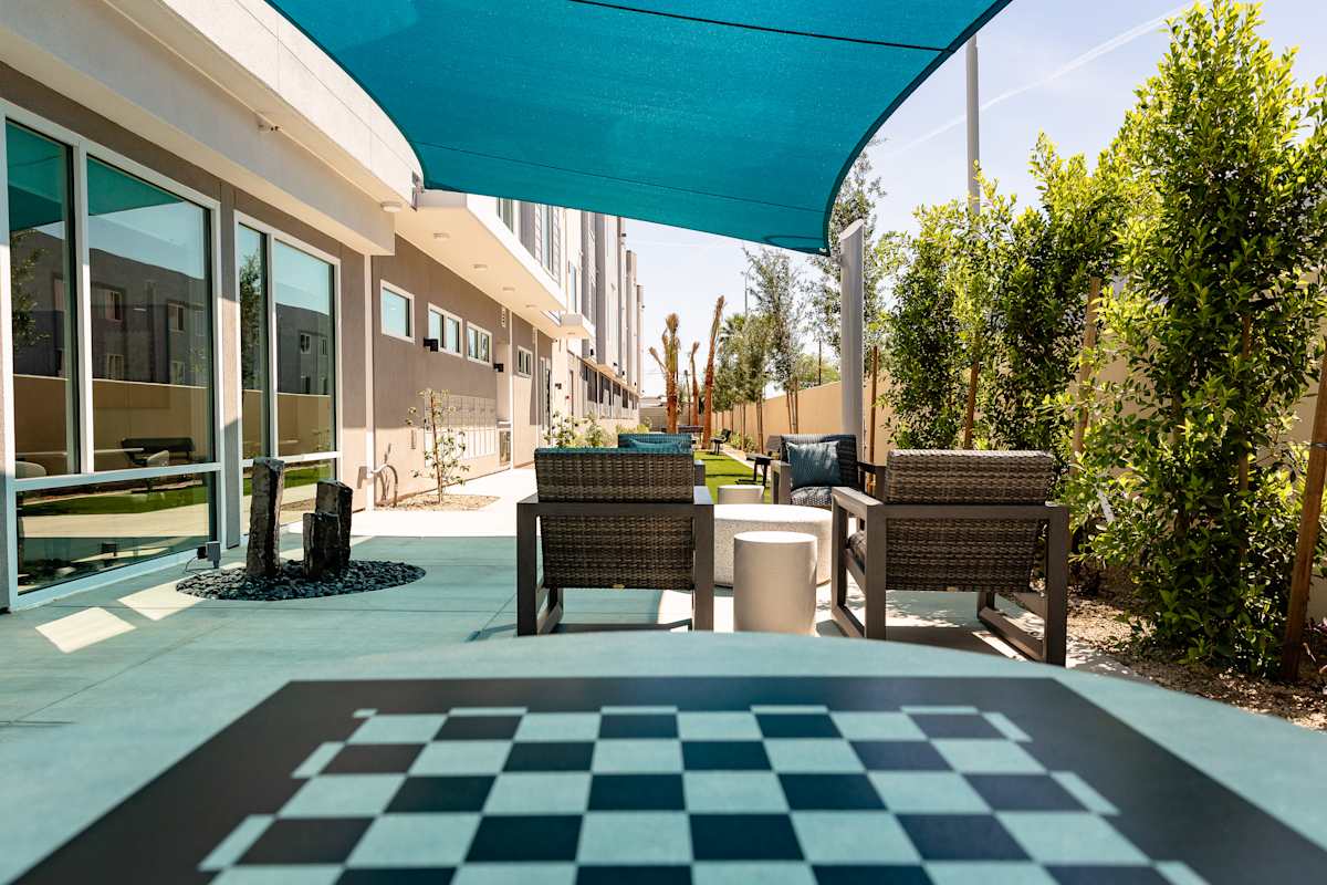 Shared outdoor space at The Glendale Senior Apartments.