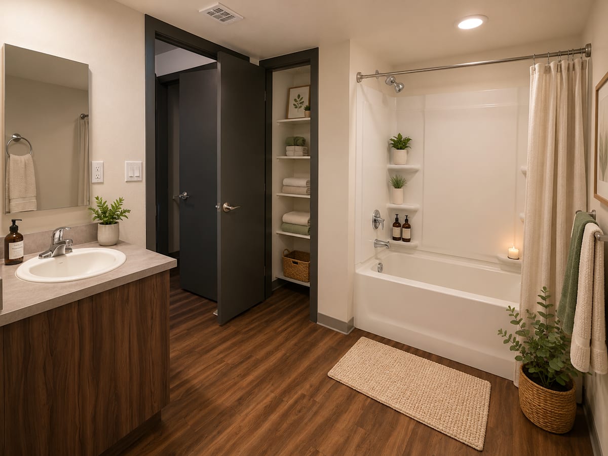 Apartment bathroom — representative home at Rehoboth Place II.