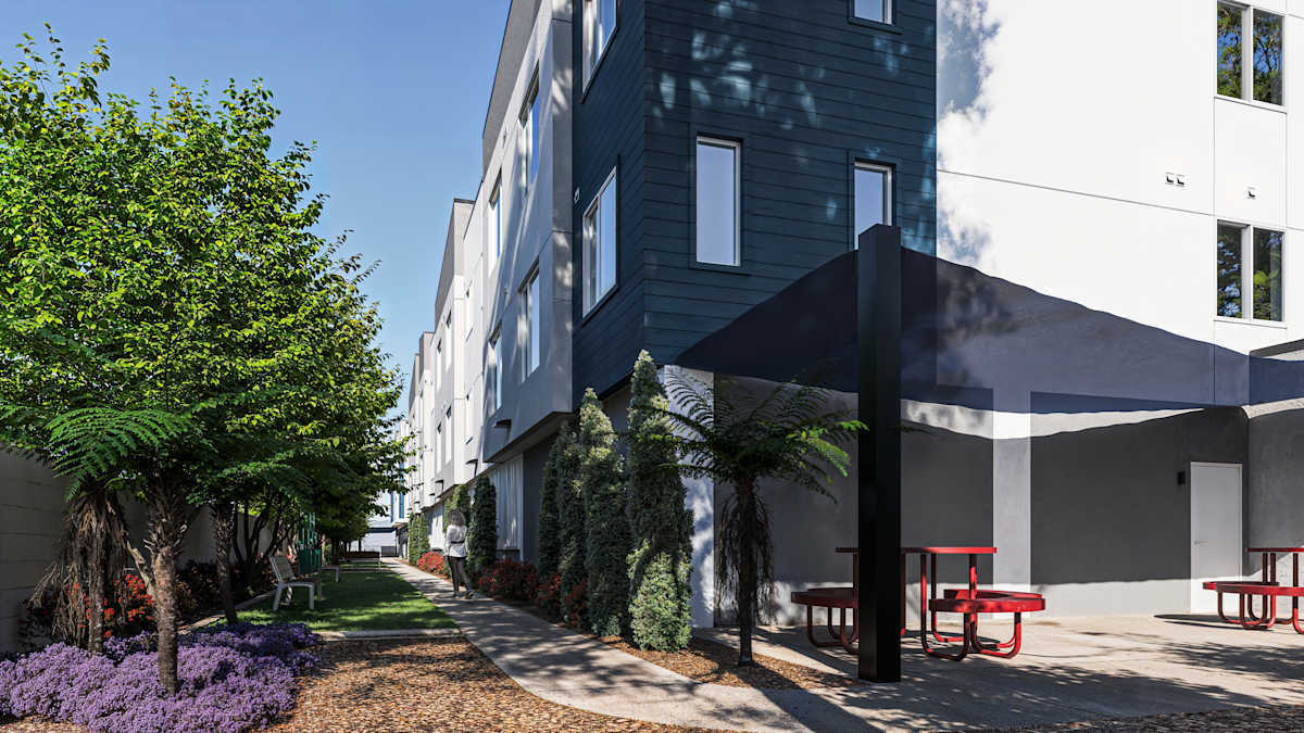 Building exterior at The Glendale Senior Apartments.