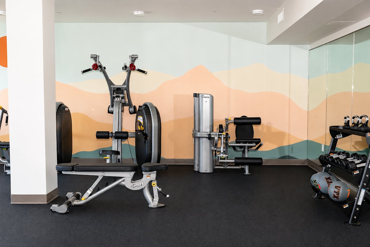 Fitness room at The Glendale Senior Apartments.