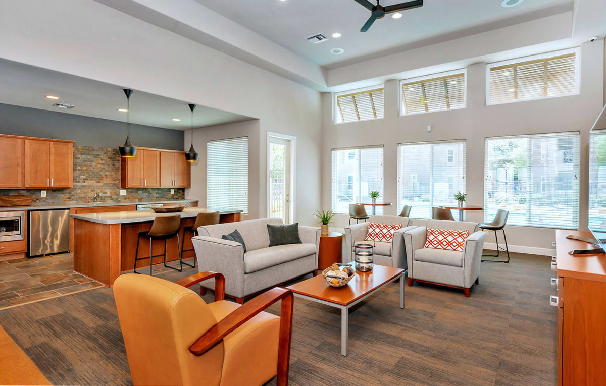 Community lounge adjoining the shared kitchen.