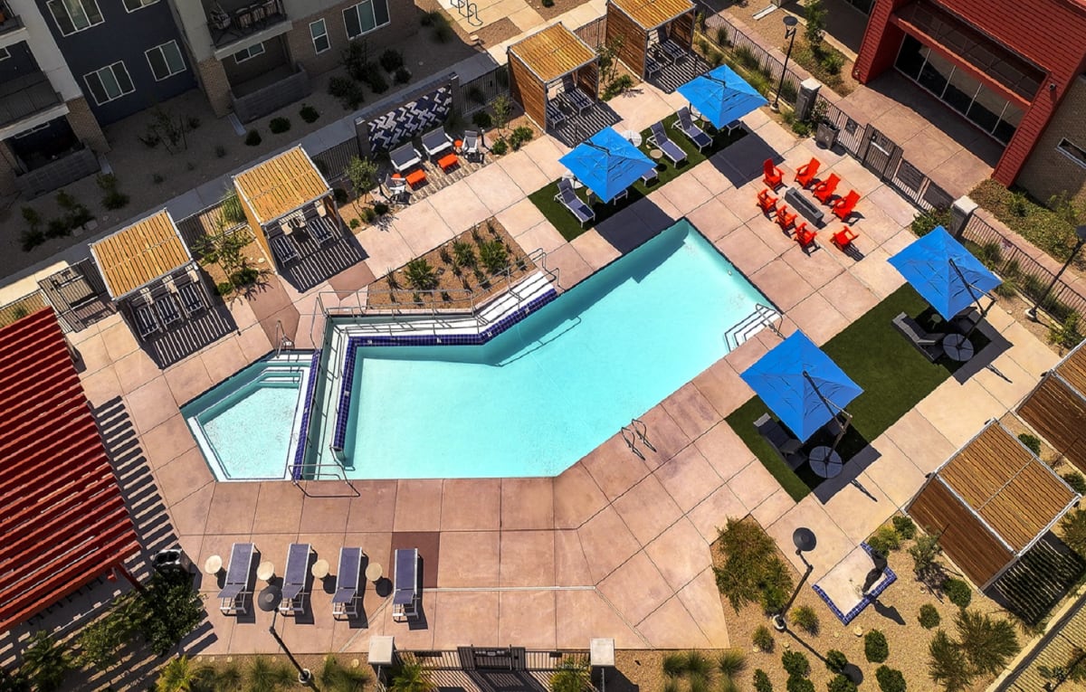 Pool and poolside area at Aviara Flats.