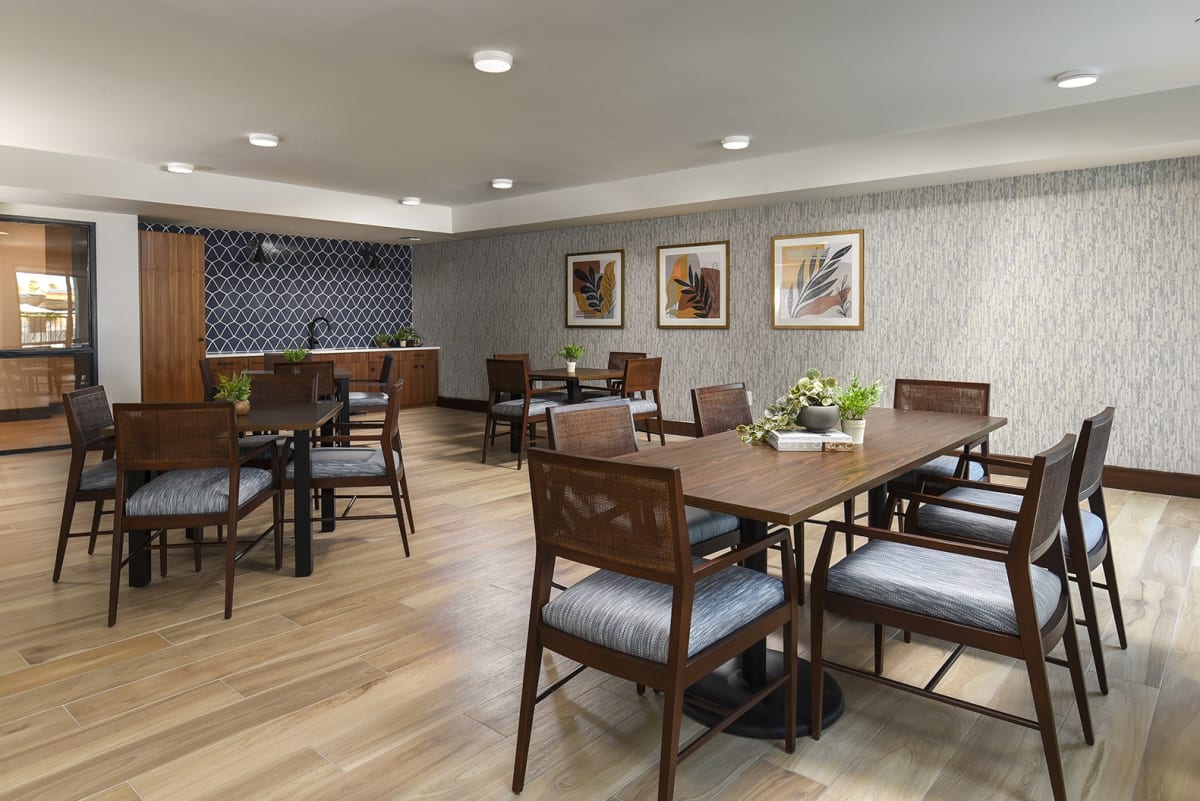 Shared dining room at Casa Azure 55+ Apartments.