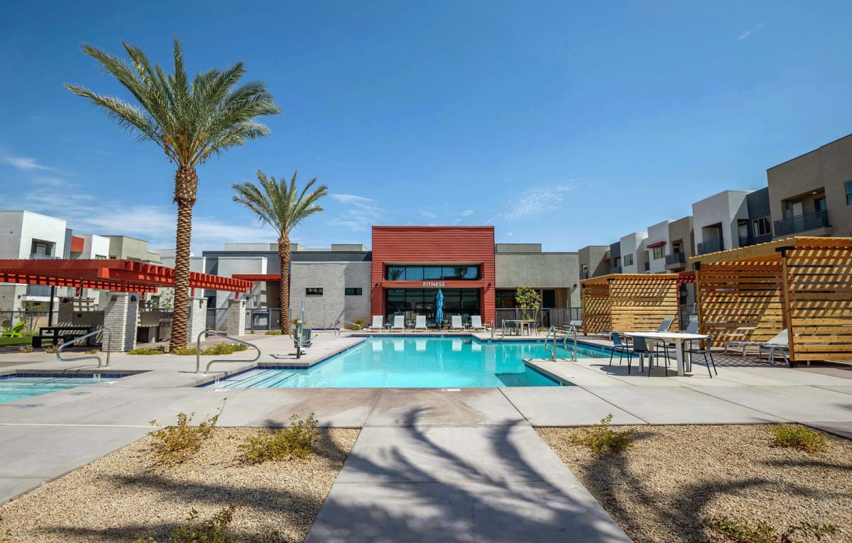 Pool and poolside area at Vista Ridge Apartments.