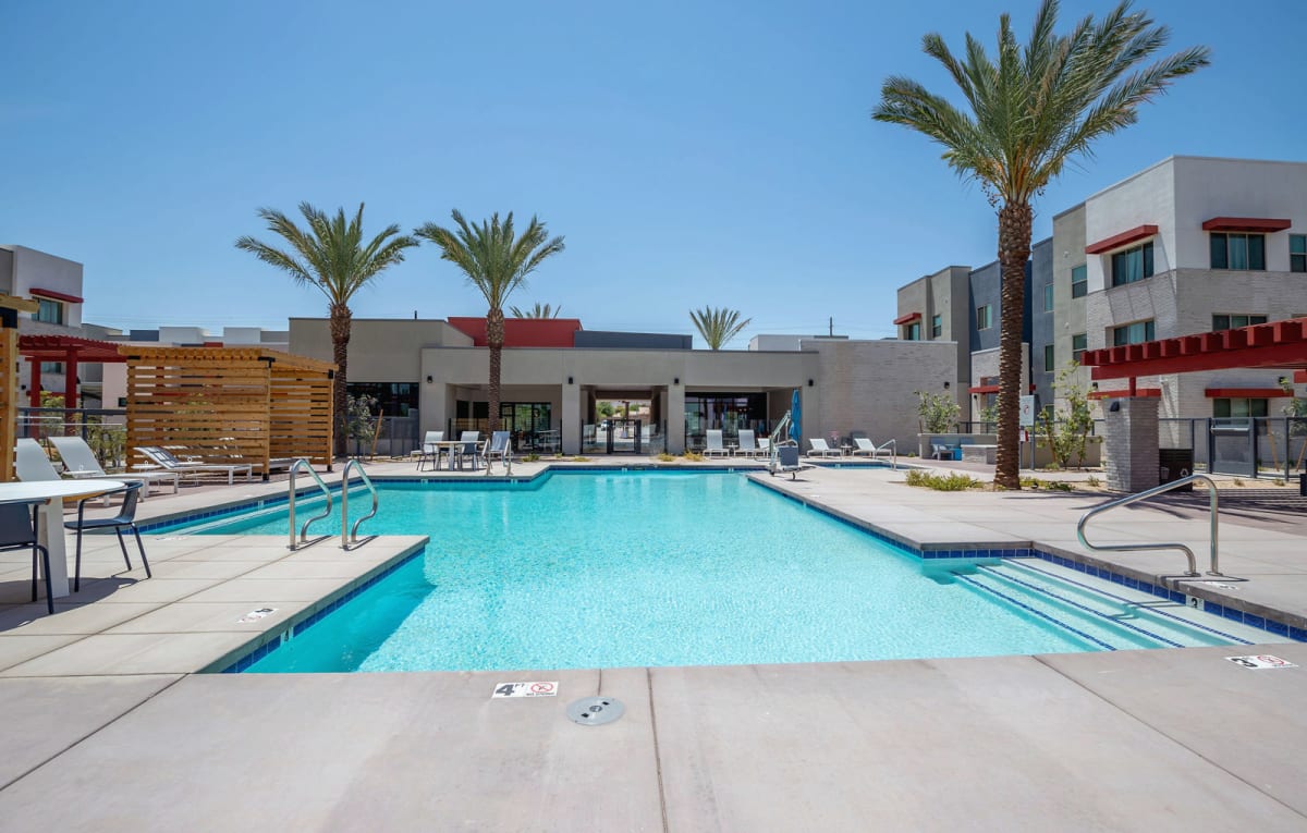 Pool and poolside area at Vista Ridge Apartments.